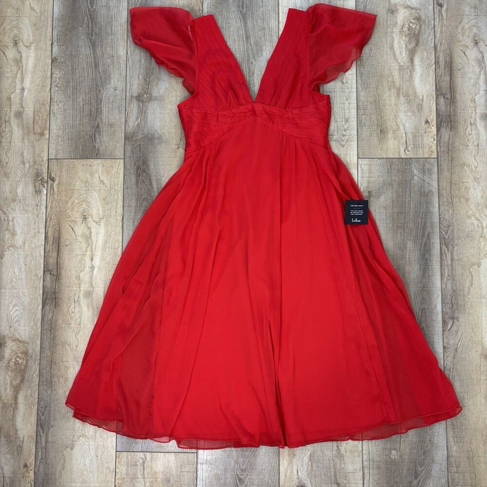 Lulus Women Dress XL Ideal Perception Midi Red Flutter Sleeve V Neck Wedding NWT - Picture 7 of 16